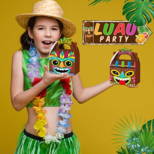 Glenmal 24 Pcs Hawaiian Aloha Party Boxes Tiki Luau Treat Boxes Goodie Candy Boxes Tropical Themed Boxes with Handles Summer Tiki Luau Treat Boxes for Aloha Hawaiian Luau Party Supplies (Luau)