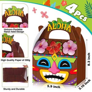 Glenmal 24 Pcs Hawaiian Aloha Party Boxes Tiki Luau Treat Boxes Goodie Candy Boxes Tropical Themed Boxes with Handles Summer Tiki Luau Treat Boxes for Aloha Hawaiian Luau Party Supplies (Luau)