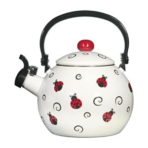 whistling tea kettle for stove top enamel on steel teakettle, supreme housewares ladybug design teapot water kettle cute kitchen accessories teteras (1.6 quart, ladybug)