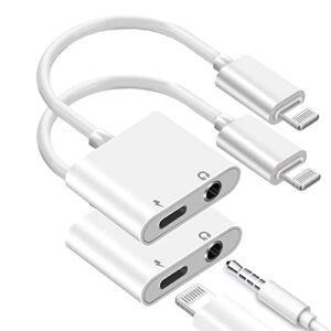 [apple mfi certified] iphone headphone adapter 2 pack, 2 in 1 lightning to 3.5 mm headphone jack adapter aux audio & charger splitter cable for iphone 14 13 12 11 xs xr x 8 7 6 ipad, support ios 16
