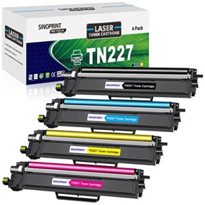 sinoprint compatible toner cartridge replacement for brother tn227 tn-227 tn227bk tn227c tn227m tn227y high yield compatible with hl-l3290cdw hl-l3210cw mfc-l3750cdw mfc-l3710cw printer (4 pack)