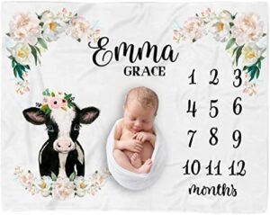 personalized cow baby blanket,milestone floral cow blankets,cow print fleece blanket,cow blanket baby,cow print baby blanket,cow baby security blanket,cow throw blanket,baby blanket cow,cows blanket
