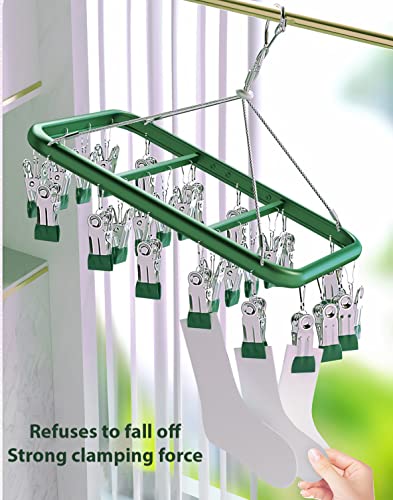 USNUANNU Sock Drying Rack with 26 Clips, Stainless Steel Sock Drying Rack for Indoor and Outdoor Socks, Bras, Underwear, Towels, Baby Clothes, Scarves, Diapers.Portable Laundry Drying Rack