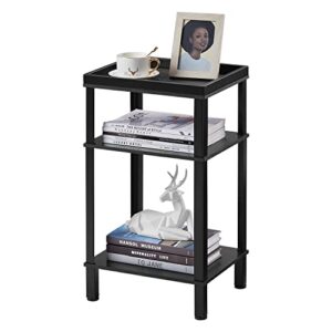 zexvida side table for small spaces,3 tier end table with storage shelf, small narrow thin end table bedside table,nightstand for hallway,living room, bedroom, office,black