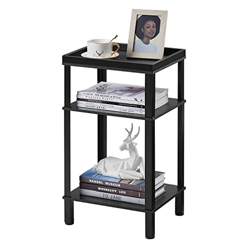 ZEXVIDA Side Table for Small Spaces,3 Tier End Table with Storage Shelf, Small Narrow Thin End Table Bedside Table,Nightstand for Hallway,Living Room, Bedroom, Office,Black