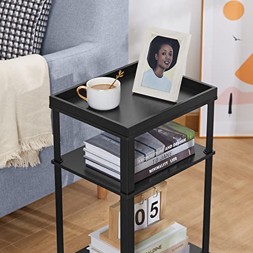 ZEXVIDA Side Table for Small Spaces,3 Tier End Table with Storage Shelf, Small Narrow Thin End Table Bedside Table,Nightstand for Hallway,Living Room, Bedroom, Office,Black