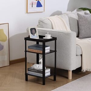 ZEXVIDA Side Table for Small Spaces,3 Tier End Table with Storage Shelf, Small Narrow Thin End Table Bedside Table,Nightstand for Hallway,Living Room, Bedroom, Office,Black