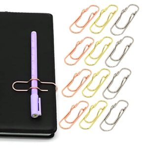neljibehu metal pen clips in gold/silver/rose gold - pack of 12 paperclip pen holders for notebooks and papers, metal pen clip holder and pen holder clip included
