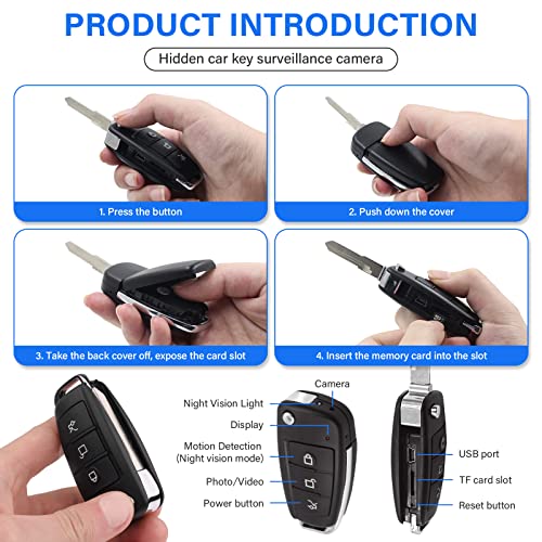 Hidden Camera Car Key, Spy Car Fob Camera, 1080P HD Portable Security Camera with Night Vision, Motion Detection, Loop Recording for Indoor/Outdoor Family Kid Elderly Safety up to 64GB, No WiFi