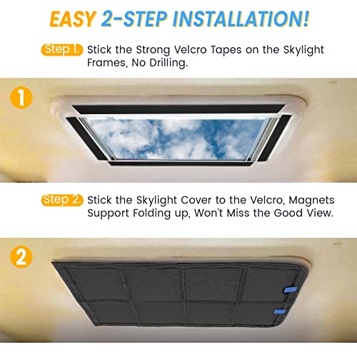 funomo RV Skylight Window Shade, 23 ¼" (L) x 15 ¼" (W), Foldable Magnet RV Blackout Cover, UV Rays Protection Camper Trailer Fan Vent Cover, Waterproof Thickened Oxford Fabric (Black)