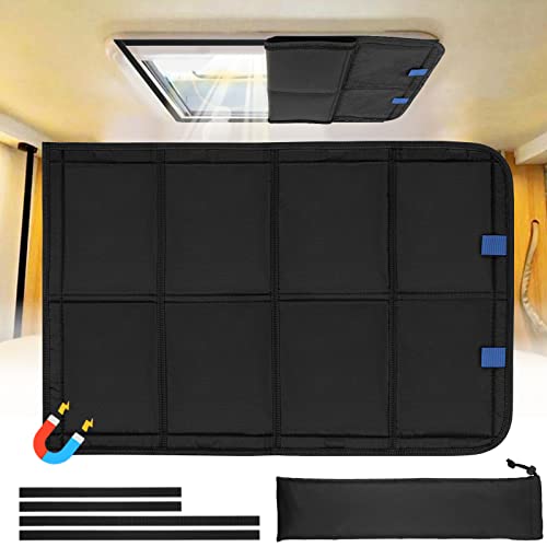 funomo RV Skylight Window Shade, 23 ¼" (L) x 15 ¼" (W), Foldable Magnet RV Blackout Cover, UV Rays Protection Camper Trailer Fan Vent Cover, Waterproof Thickened Oxford Fabric (Black)