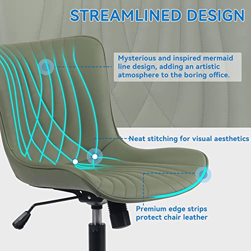 YOUNIKE Office Chair, Ergonomic Desk Chair with Wheels, Armless Home Office Computer Task Chairs, Modern Faux Leather Padded Vanity Chair, Adjustable Swivel Rocking Chair with Back, Dark Green