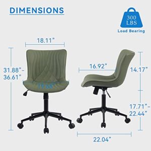 YOUNIKE Office Chair, Ergonomic Desk Chair with Wheels, Armless Home Office Computer Task Chairs, Modern Faux Leather Padded Vanity Chair, Adjustable Swivel Rocking Chair with Back, Dark Green