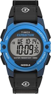 timex unisex expedition cat midsize 33mm watch - black strap digital dial blue case