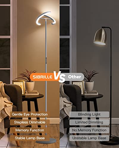 SIBRILLE Floor Lamps for Living Room, Modern Stepless Dimmable Standing Lamp with Remote Control, 20W 3000-6000K LED Rotatable Floor Light Uplighter Stand up Lamp Tall Lamp for Bedroom Office