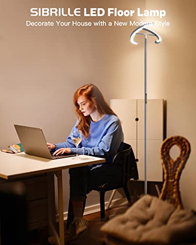 SIBRILLE Floor Lamps for Living Room, Modern Stepless Dimmable Standing Lamp with Remote Control, 20W 3000-6000K LED Rotatable Floor Light Uplighter Stand up Lamp Tall Lamp for Bedroom Office