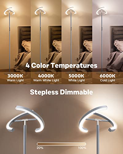 SIBRILLE Floor Lamps for Living Room, Modern Stepless Dimmable Standing Lamp with Remote Control, 20W 3000-6000K LED Rotatable Floor Light Uplighter Stand up Lamp Tall Lamp for Bedroom Office