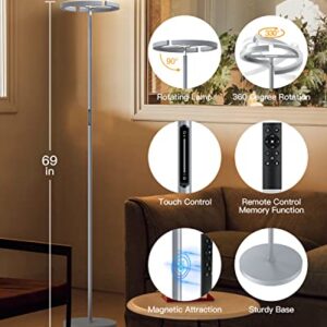 SIBRILLE Floor Lamps for Living Room, Modern Stepless Dimmable Standing Lamp with Remote Control, 20W 3000-6000K LED Rotatable Floor Light Uplighter Stand up Lamp Tall Lamp for Bedroom Office