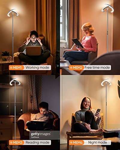 SIBRILLE Floor Lamps for Living Room, Modern Stepless Dimmable Standing Lamp with Remote Control, 20W 3000-6000K LED Rotatable Floor Light Uplighter Stand up Lamp Tall Lamp for Bedroom Office