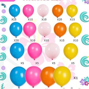 Hot Pink blue yellow orange balloons 160pcs For Moana theme Balloon Garland arch kit Summer Tropical for Baby Moana Birthday Decorations Luau hawaiian Aloha beach party