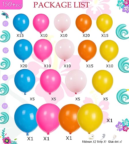 Hot Pink blue yellow orange balloons 160pcs For Moana theme Balloon Garland arch kit Summer Tropical for Baby Moana Birthday Decorations Luau hawaiian Aloha beach party