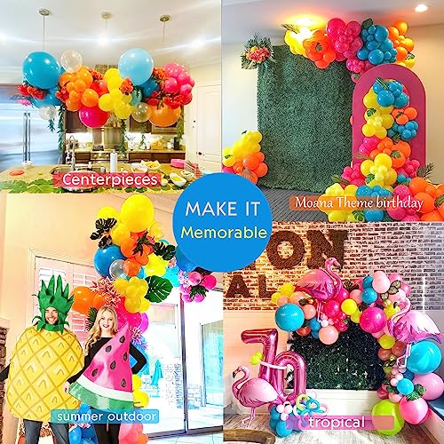 Hot Pink blue yellow orange balloons 160pcs For Moana theme Balloon Garland arch kit Summer Tropical for Baby Moana Birthday Decorations Luau hawaiian Aloha beach party