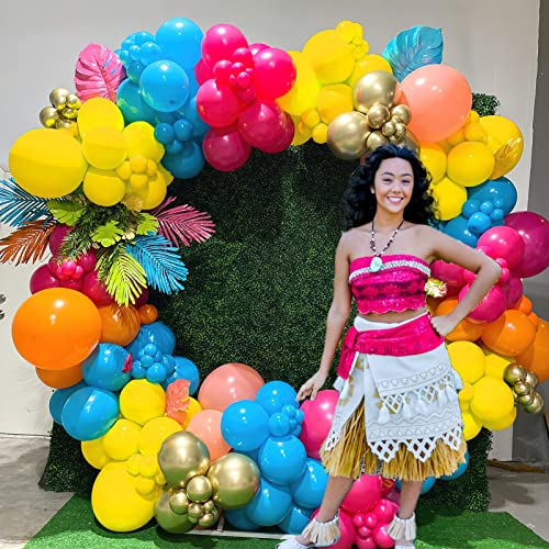 Hot Pink blue yellow orange balloons 160pcs For Moana theme Balloon Garland arch kit Summer Tropical for Baby Moana Birthday Decorations Luau hawaiian Aloha beach party