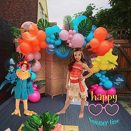 Hot Pink blue yellow orange balloons 160pcs For Moana theme Balloon Garland arch kit Summer Tropical for Baby Moana Birthday Decorations Luau hawaiian Aloha beach party