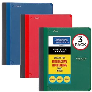 five star interactive notetaking composition books, 3 pack, 1-subject, college ruled paper, 11" x 8-1/2", 100 sheets, customizable cover, forest green, fire red, pacific blue (850069-ecm)