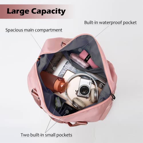 IMCUZUR Weekender Bag for Women and Men, Travel Duffel Bag, Gym Bag, Carry on Overnight Shoulder Bag, Travel Essentials Tote Bag (C-Pink-XL)