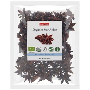 sun i’farm organic star anise, chinese star anise whole 3oz(85g), fresh, pure and dried anise pods, great for cooking, baking and tea (3 ounce)