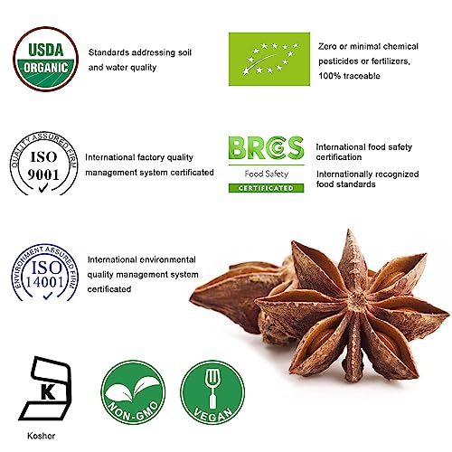 Sun I’farm Organic Star Anise, Chinese Star Anise Whole 3oz(85g), Fresh, Pure and Dried Anise Pods, Great for Cooking, Baking and Tea (3 ounce)