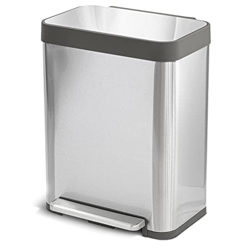 Home Zone Living 13 Gallon Kitchen Trash Can, Large Stainless Steel Liner-Free Body, 50 Liter Capacity, Silver, Virtuoso Series