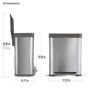 Home Zone Living 13 Gallon Kitchen Trash Can, Large Stainless Steel Liner-Free Body, 50 Liter Capacity, Silver, Virtuoso Series