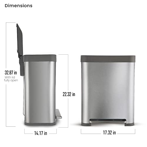 Home Zone Living 13 Gallon Kitchen Trash Can, Large Stainless Steel Liner-Free Body, 50 Liter Capacity, Silver, Virtuoso Series