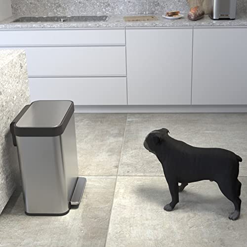 Home Zone Living 13 Gallon Kitchen Trash Can, Large Stainless Steel Liner-Free Body, 50 Liter Capacity, Silver, Virtuoso Series