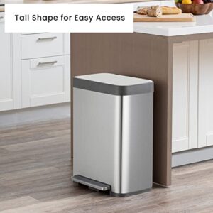 Home Zone Living 13 Gallon Kitchen Trash Can, Large Stainless Steel Liner-Free Body, 50 Liter Capacity, Silver, Virtuoso Series