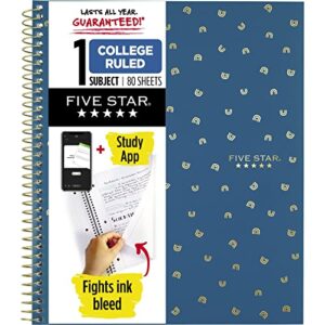 five star style spiral notebooks + study app, 1-subject, college ruled paper, 80 sheets, 11" x 8-1/2", design chosen for you, 1 count (820156f)