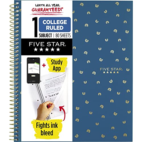 Five Star Style Spiral Notebooks + Study App, 1-Subject, College Ruled Paper, 80 Sheets, 11" x 8-1/2", Design Chosen For You, 1 Count (820156F)