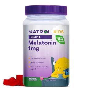 natrol kids melatonin 1mg, dietary supplement for restful sleep, 140 berry-flavored gummies, 140 day supply