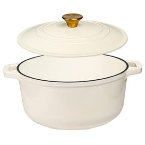 Lexi Home Cast Iron Enameled Dutch Oven Pot with Lid 6 qt, Sauce Pan, Pasta Server, Stove Top Pot, Dish for Sourdough Bread, Slow Cooking Chicken, Soup & More, Kitchen Cookware - Cream