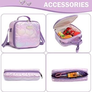 Meetbelify Love Rolling Backpack for Teen Girls Backpacks with Wheels for Elementary Students with Lunch Box for Big Kids
