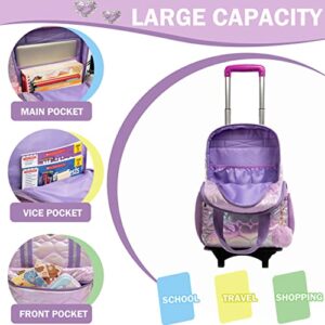 Meetbelify Love Rolling Backpack for Teen Girls Backpacks with Wheels for Elementary Students with Lunch Box for Big Kids