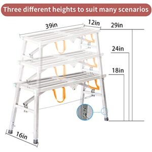Adjustable Work Platform with 400 lb Duty Rating, Steel Step Ladder, Portable Folding Scaffolding Platform for RV Cleaning High Painting Walls, Drywall, Decorating (100 CM)