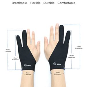 UGEE Digital Drawing Glove 4 Pack，Artist Glove for Drawing Tablet Digital Art Glove with Two Finger for Right Hand or Left Hand Universal Sizes