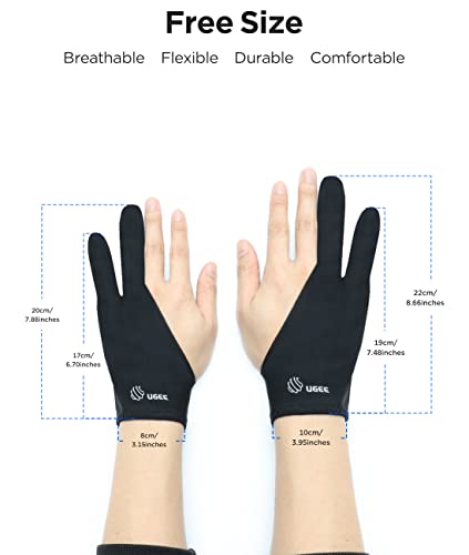 UGEE Digital Drawing Glove 4 Pack，Artist Glove for Drawing Tablet Digital Art Glove with Two Finger for Right Hand or Left Hand Universal Sizes