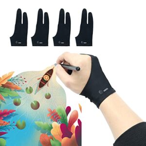 UGEE Digital Drawing Glove 4 Pack，Artist Glove for Drawing Tablet Digital Art Glove with Two Finger for Right Hand or Left Hand Universal Sizes