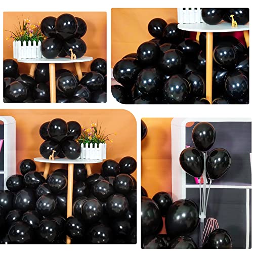 200pcs Black Balloons 5 Inch Matte Black Latex Balloons with 2 Rolls of Ribbon Small Black Party Balloons for Birthday Wedding Halloween New Year's Party Festival Arch Garland Decorations