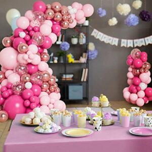 DBKL 138pcs Pink Balloon Garland Arch Kit with Different Size Hot Pink White Metallic Rose Gold Confetti Balloons for Birthday Princess Theme Baby Shower Wedding Valentine's Party Decorations