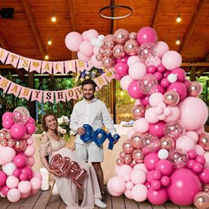 DBKL 138pcs Pink Balloon Garland Arch Kit with Different Size Hot Pink White Metallic Rose Gold Confetti Balloons for Birthday Princess Theme Baby Shower Wedding Valentine's Party Decorations